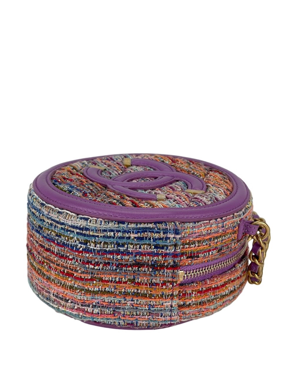 CHANEL - Purple Tweed Filigree Round Clutch Crossbody Bag - Picture 7 of 16